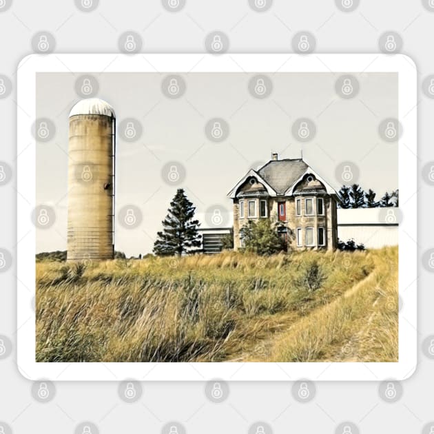 Brick Farmhouse and Silo No.1 Sticker by MaryLinH